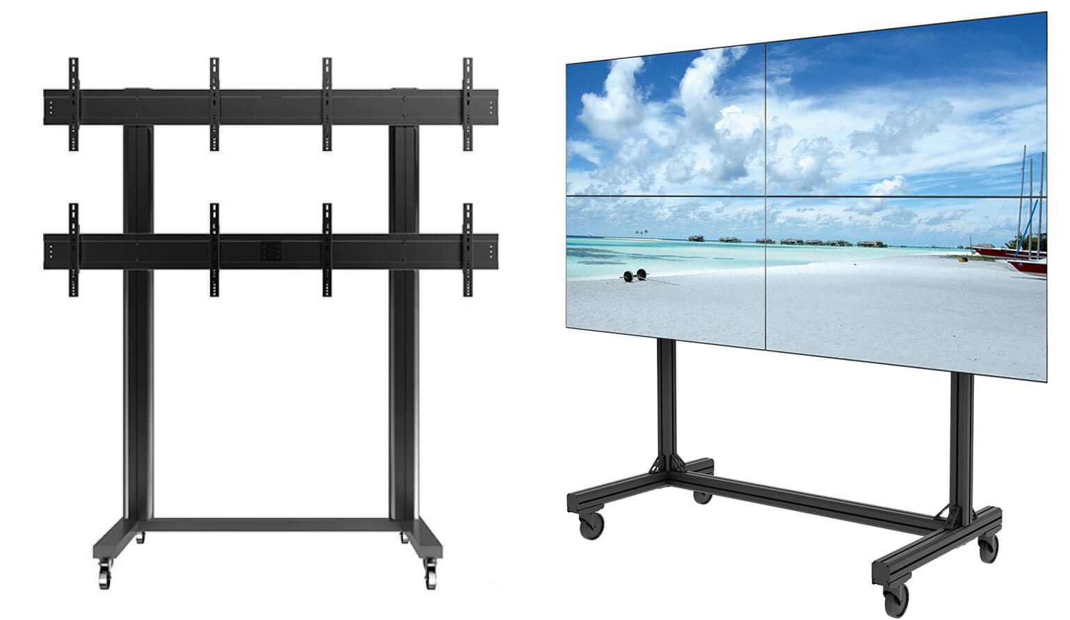 Videowall de piso movil para cuatro televisores Videowall de piso movil para cuatro televisores